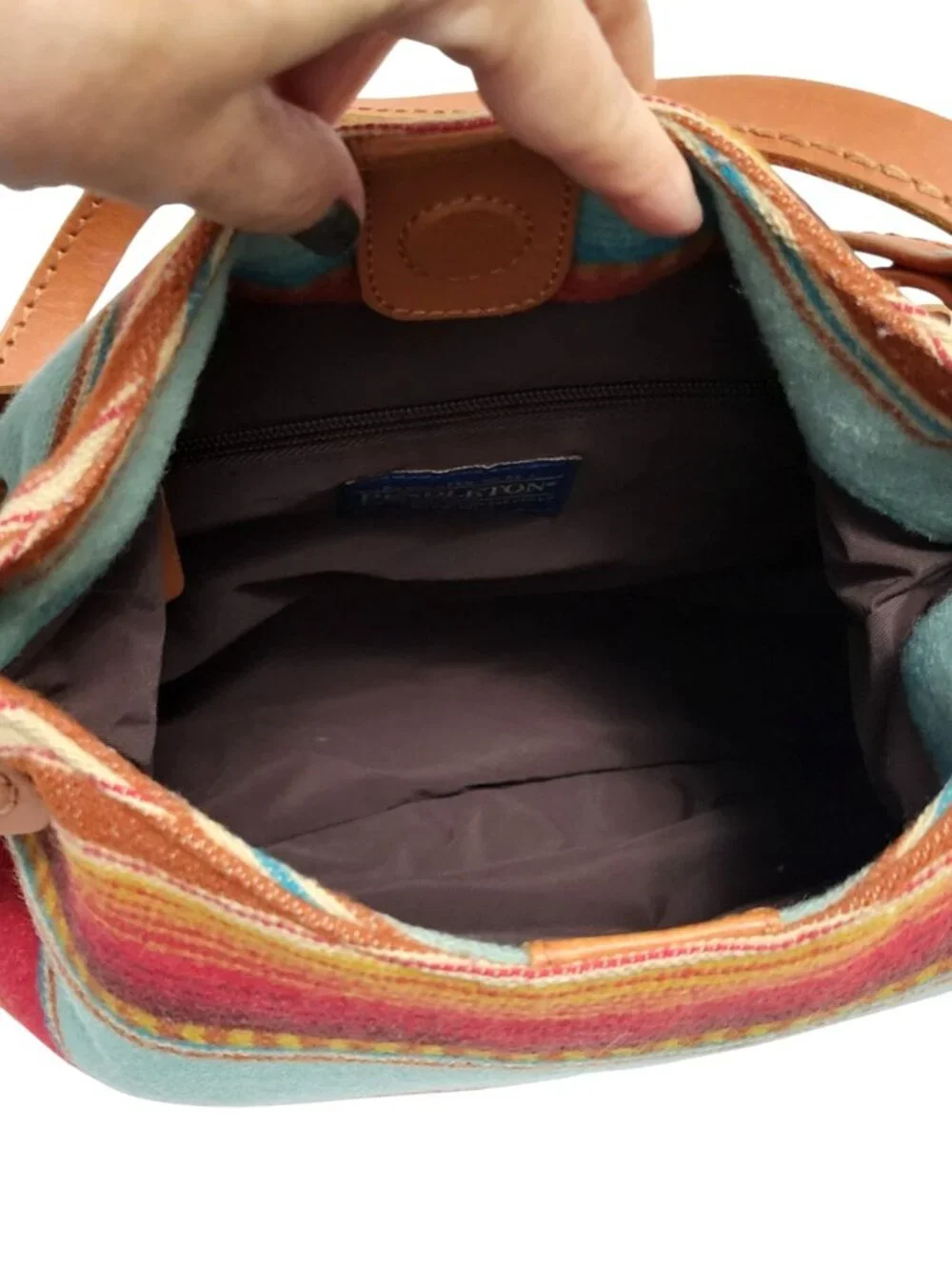 Pendleton Wool Stripe Southwest Bucket Bag Leather Strap Hobo Shoulder Tote